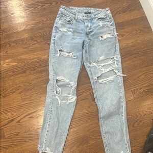 American Eagle Outfitters Blue Boyfriend Jeans with Distressed Details